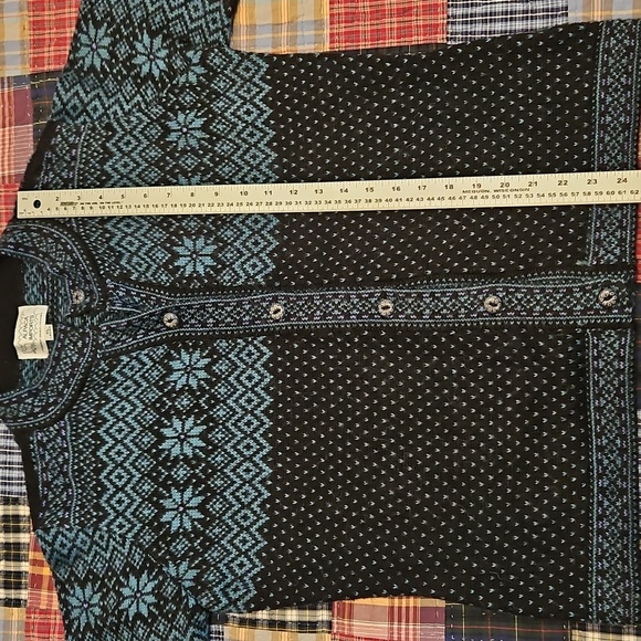 GUC Alpaca Imports Alpaca Wool Black and Blue Cardigan Womens XL - Picture 2 of 12